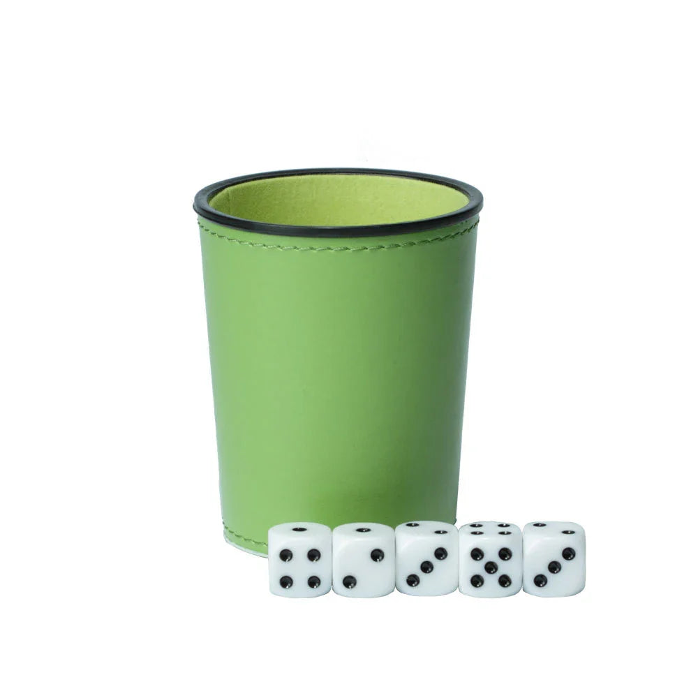 PU Leather Flannel-Lined Dice Cup Set — 1 Cup + 5 Dice (12mm / 0.47 in) for Game Night, Bar & KTV