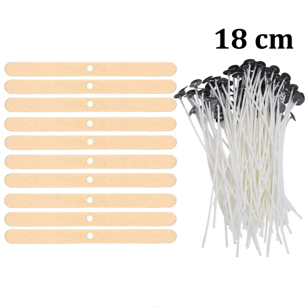 Pre-Waxed Cotton-Core Candle Wicks with Metal Sustainer Tabs, 100-Pack, 1.0–7.9 in (2.6–20 cm) for DIY Candle Making