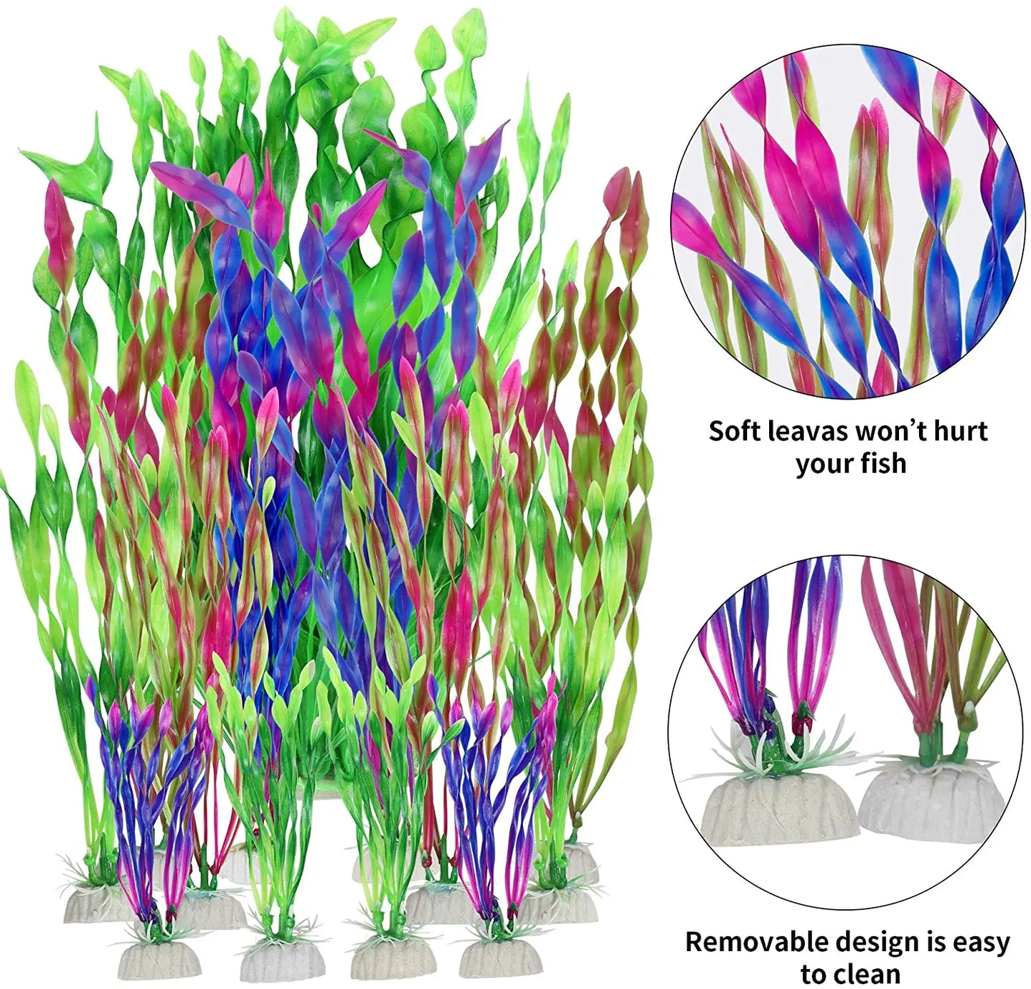 5/10-Pack Artificial Aquarium Plants - Plastic Seaweed Fish Tank Decorations, Assorted Heights 4.7-13.8 in (12-35 cm)