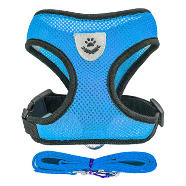 Adjustable Mesh Cat & Small Dog Harness Vest with 1.2m Leash S-XL Breathable Polyester Reflective