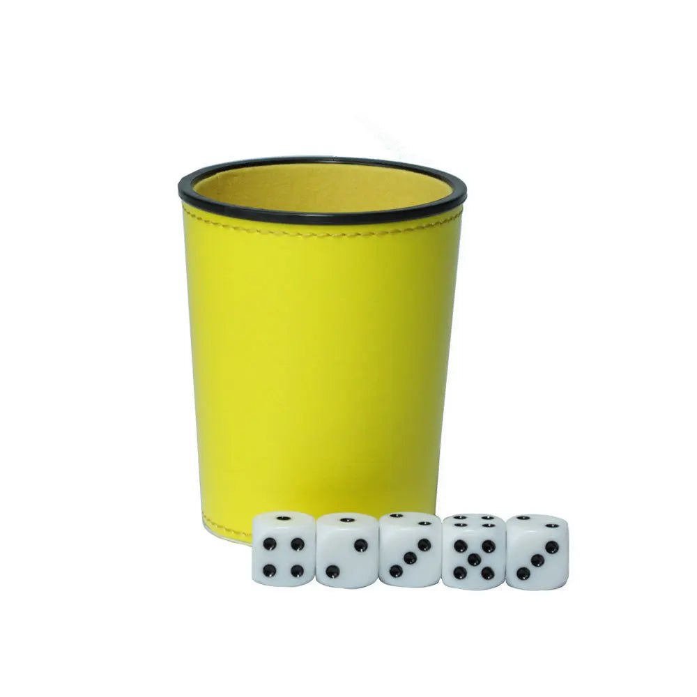 PU Leather Flannel-Lined Dice Cup Set — 1 Cup + 5 Dice (12mm / 0.47 in) for Game Night, Bar & KTV