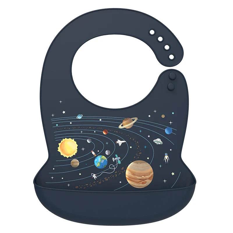 Silicone Baby Bib Waterproof Adjustable Cartoon Banana Feeding Bib with Pocket BPA-Free for 1-3 Years