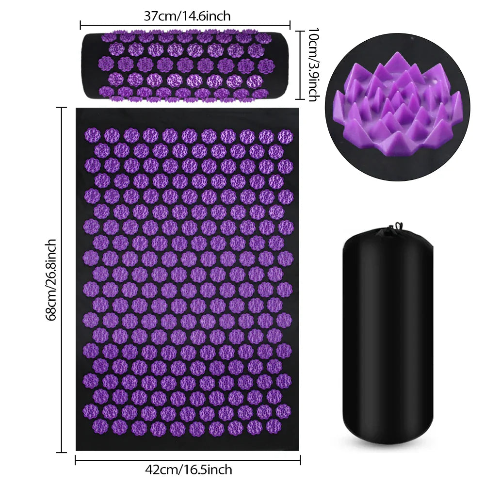 Lotus-Style Acupressure Spike Mat & Pillow Set - Acupuncture Massage Mat for Neck, Back & Feet (125 x 41 x 2 cm / 49.2 x 16.1 x 0.8 in)