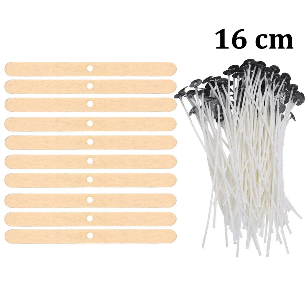 Pre-Waxed Cotton-Core Candle Wicks with Metal Sustainer Tabs, 100-Pack, 1.0–7.9 in (2.6–20 cm) for DIY Candle Making