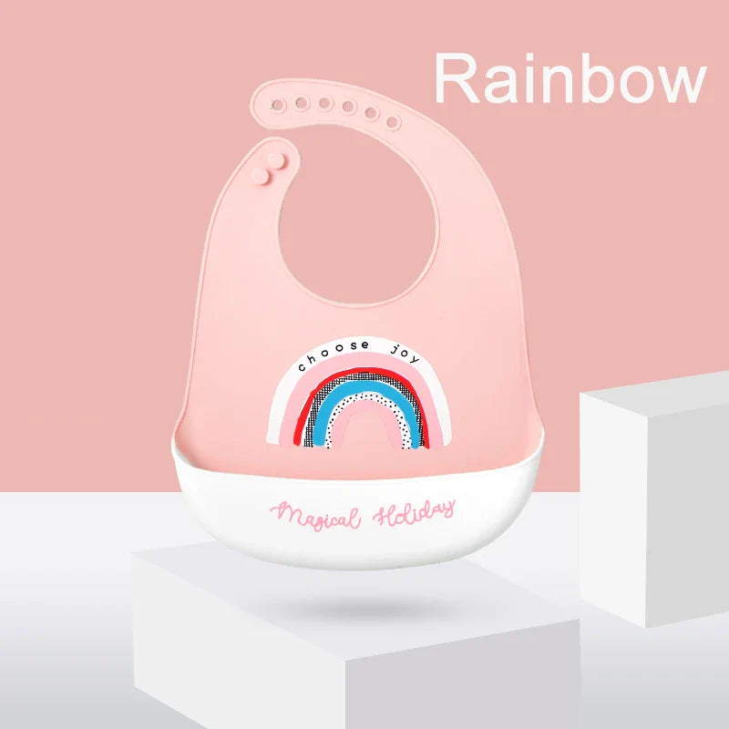 Silicone Baby Bib Waterproof Adjustable Cartoon Banana Feeding Bib with Pocket BPA-Free for 1-3 Years