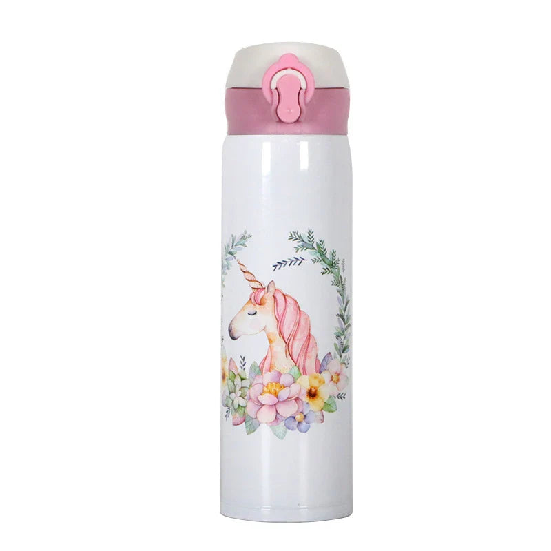 Unicorn Stainless Steel Insulated Thermos Bottle 500ml (16.9 fl oz) – Kids Bouncing Lid Water Bottle for Girls, Portable Travel Mug