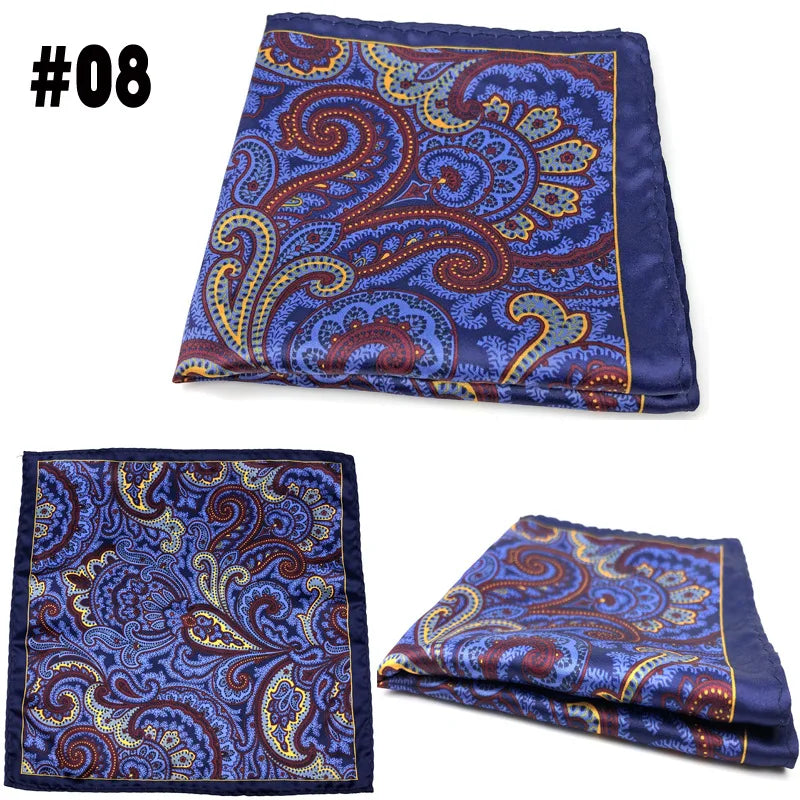 Men's Printed Pocket Square Handkerchief 9.1 x 9.1 in (23 x 23 cm) Paisley Retro Dress Hanky