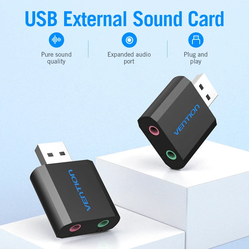 External USB Sound Card 3.5mm Audio Adapter for Laptop, PS4 and Headset Microphone