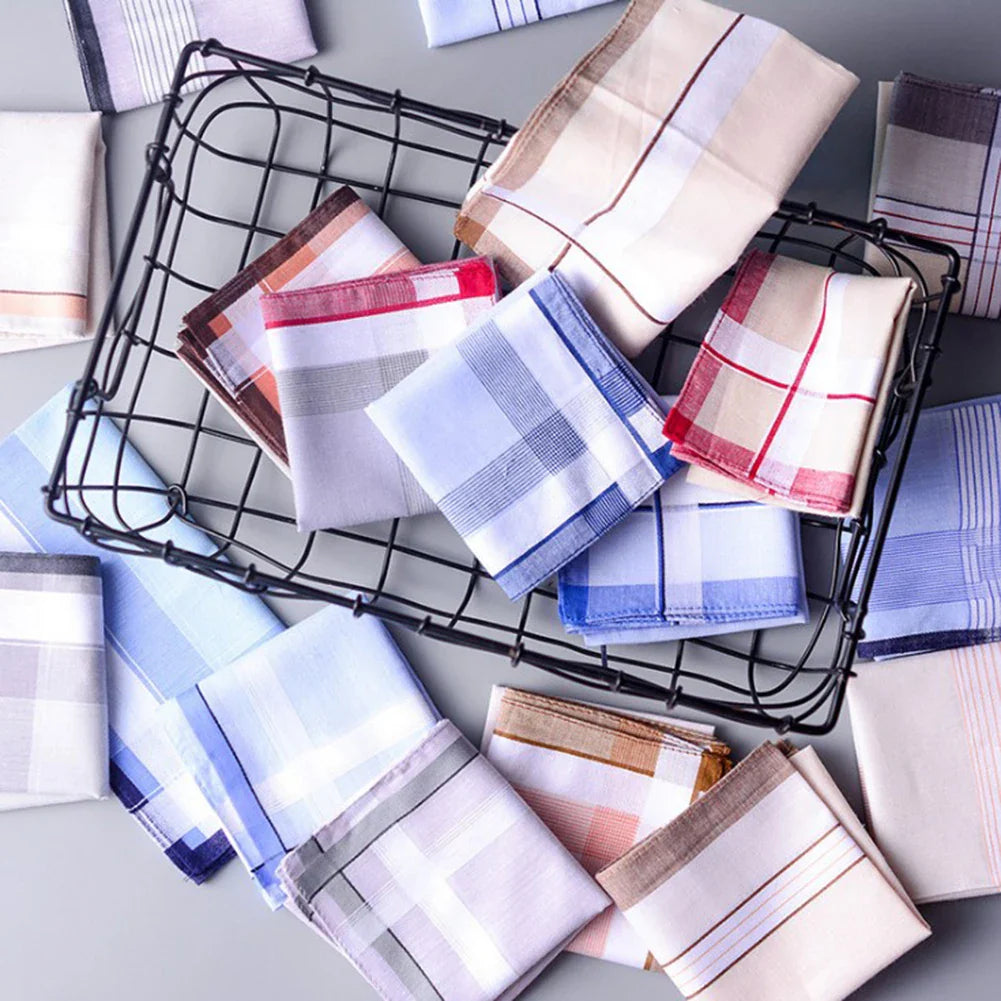 5-Pack Cotton Pocket Handkerchiefs – 38 x 38 cm (15 x 15 in) Plaid Stripe Pocket Squares, Random Colors