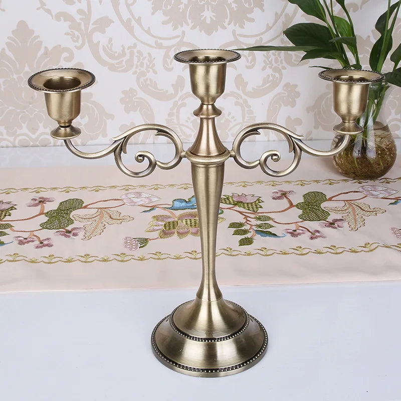 3-Arm Metal Candelabra 10.8 in (27 cm) Retro Candlestick Holder Silver Gold Black Bronze for Wedding & Home Decor