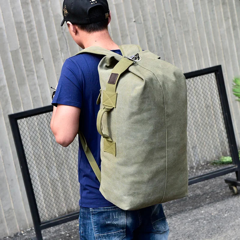 Men's Canvas Travel Backpack - Large Capacity 20-35L Mountaineering Shoulder Bag with Multiple Pockets
