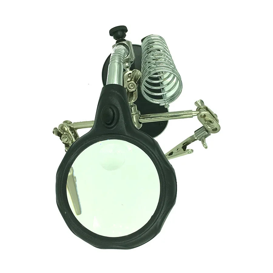 Adjustable Third Hand Soldering Stand with LED Magnifying Glass and Clamps — Desktop Helping Hand for Electronics Repair