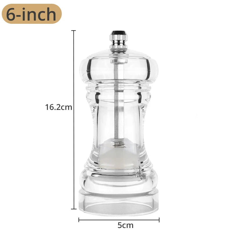 Acrylic Pepper Grinder with Ceramic Rotor – Adjustable Coarseness Salt & Pepper Mill