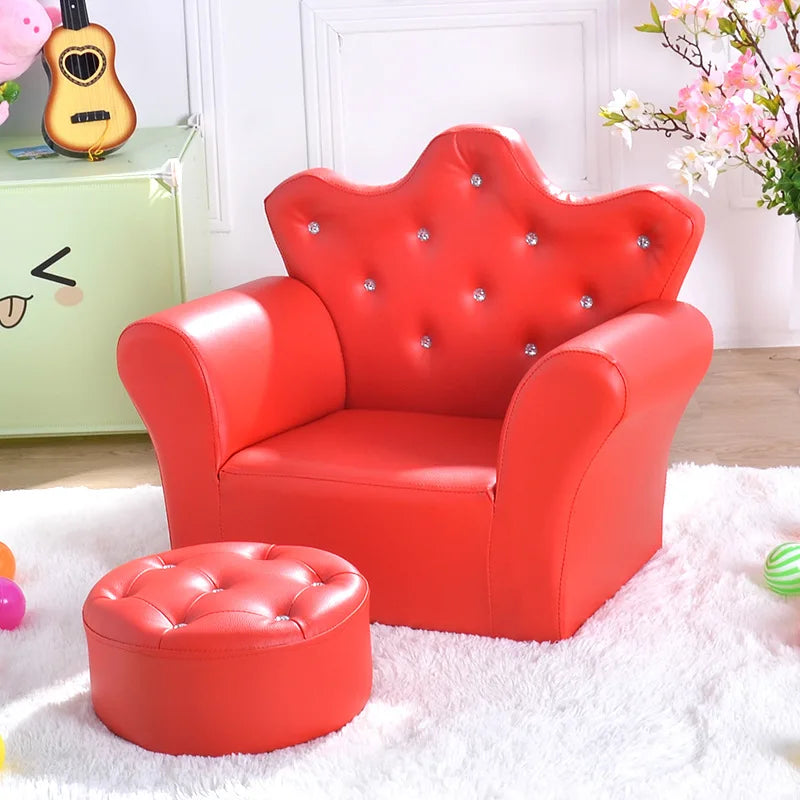 Kids Crown Armchair & Footstool - Korean Style Children's Sofa, Solid Wood Frame, 58 x 40.5 x 48 cm (22.8 x 15.9 x 18.9 in)