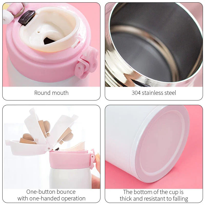 Unicorn Stainless Steel Insulated Thermos Bottle 500ml (16.9 fl oz) – Kids Bouncing Lid Water Bottle for Girls, Portable Travel Mug
