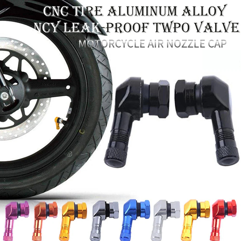 2-Pack 90° Aluminum Motorcycle Tubeless Valve Stem Caps — 11.3mm (0.45in) Fit