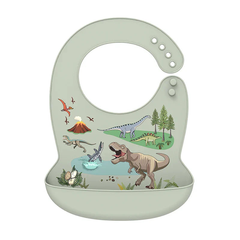 Silicone Baby Bib Waterproof Adjustable Cartoon Banana Feeding Bib with Pocket BPA-Free for 1-3 Years