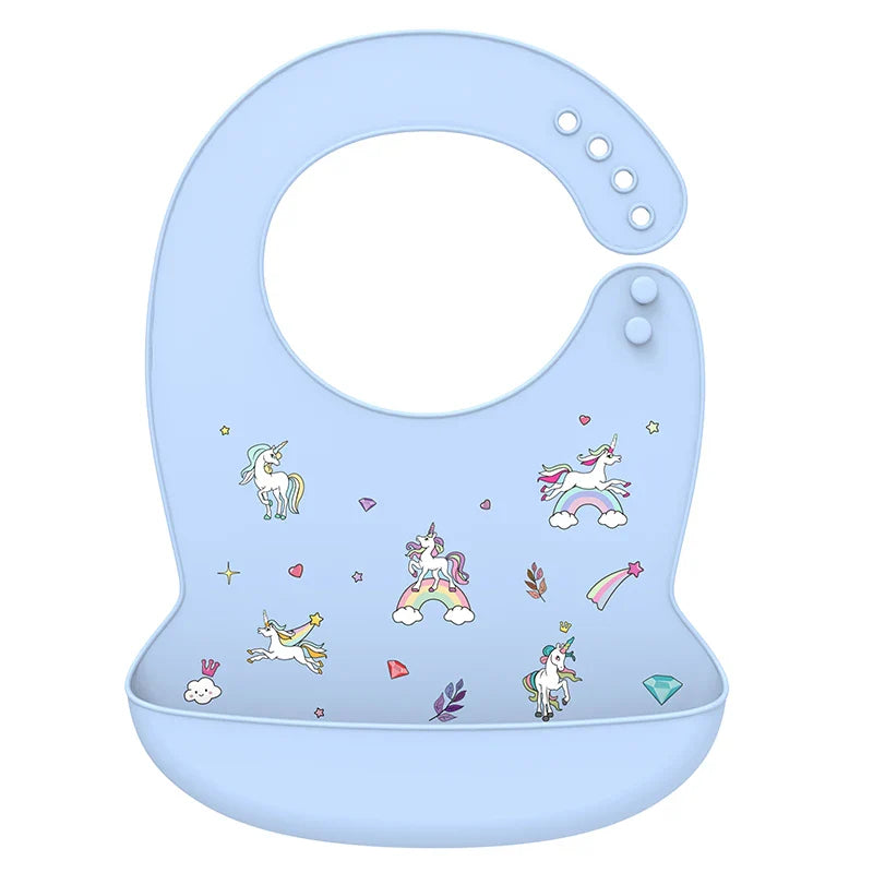 Silicone Baby Bib Waterproof Adjustable Cartoon Banana Feeding Bib with Pocket BPA-Free for 1-3 Years