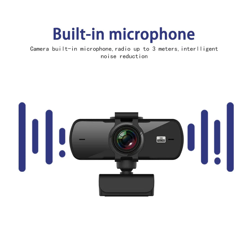 2K 1440P Autofocus USB Webcam with Stereo Microphone and Privacy Shutter for PC, Mac & Laptop
