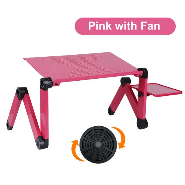 Adjustable Foldable Aluminum Laptop Stand with Cooling Fan and Removable Mouse Pad, Portable Lap Desk for Up to 17-inch Laptops