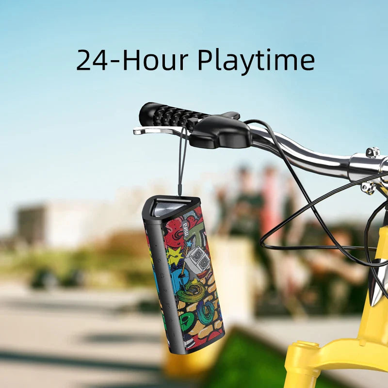 Portable Bluetooth Speaker 20W 360° Stereo IPX7 Waterproof Bluetooth 5.0 — Graffiti Design, MicroSD & AUX, Hands-Free Calls