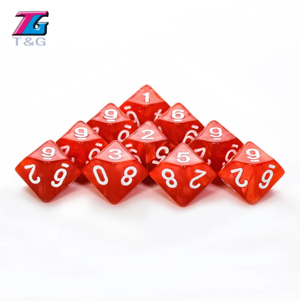 D10 Polyhedral Dice 10-Piece Set for D&D & Tabletop RPGs — Marble & Transparent Styles for Board Games & Parties