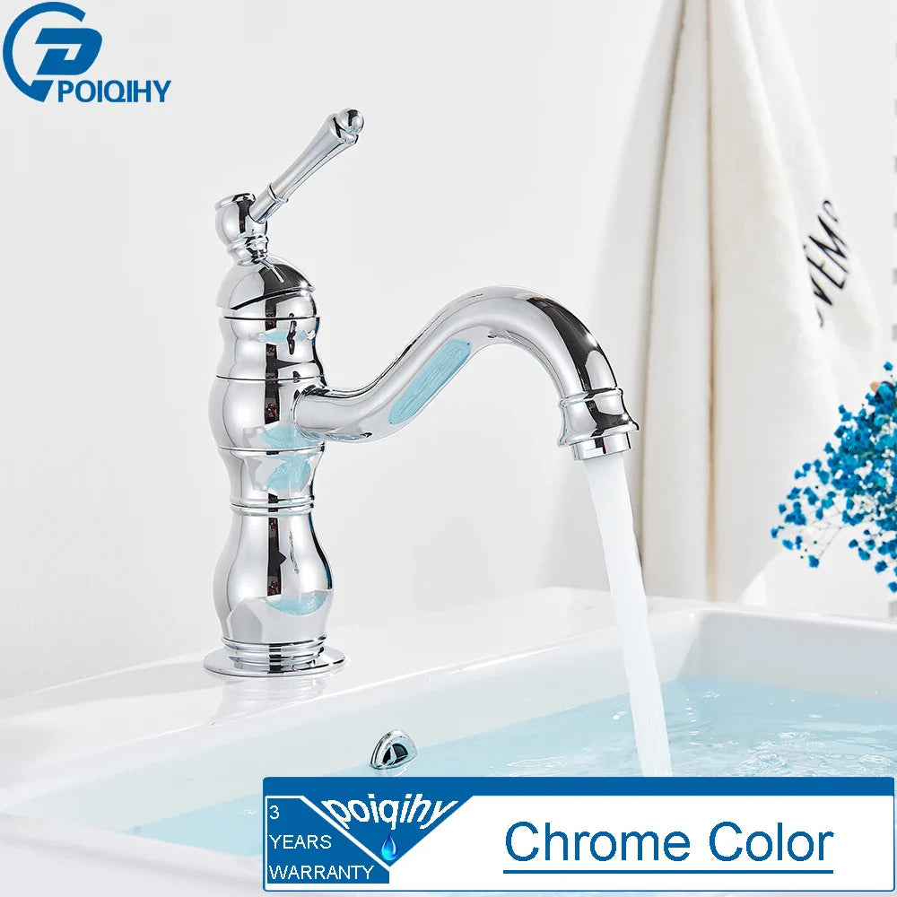 Antique Brass Vessel Sink Faucet Deck-Mounted Single Hole Hot & Cold Mixer Tap for Bathroom