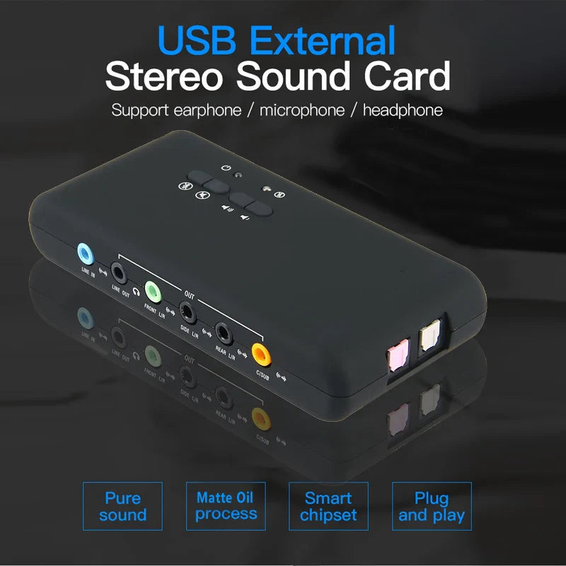 External USB 7.1 Sound Card with S/PDIF and USB Extension Cable — Studio Recording Adapter for PC & Laptop