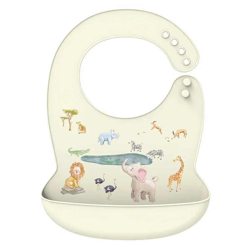 Silicone Baby Bib Waterproof Adjustable Cartoon Banana Feeding Bib with Pocket BPA-Free for 1-3 Years