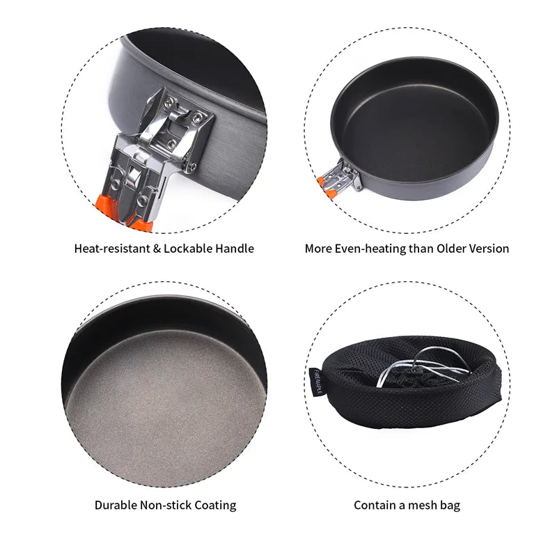 Lightweight Non-Stick Camping Frying Pan 0.9L (7.6 in) Foldable Handle – Hard Anodized Aluminum Skillet