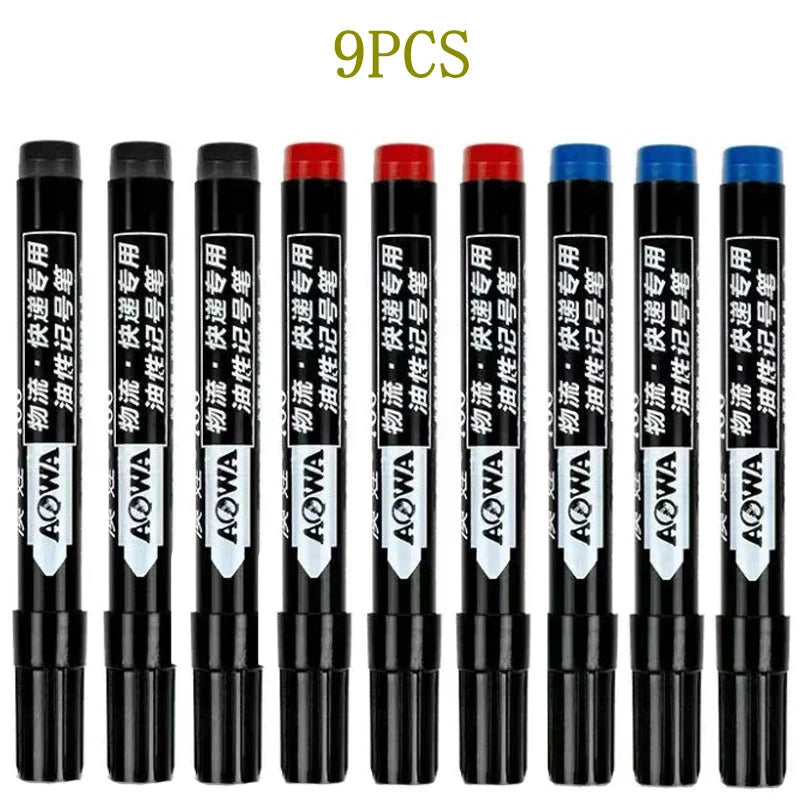 Permanent Paint Marker Pens 3/9-Pack – Waterproof Black Oil-Based, Quick-Drying for Tire, Metal, Glass, Plastic