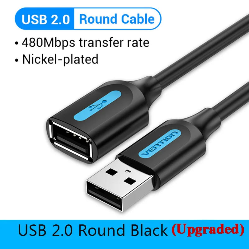 USB A Male to A Female Extension Cable - High-Speed USB 3.0/2.0, 0.5-3m (1.6-9.8 ft), Flat & Round
