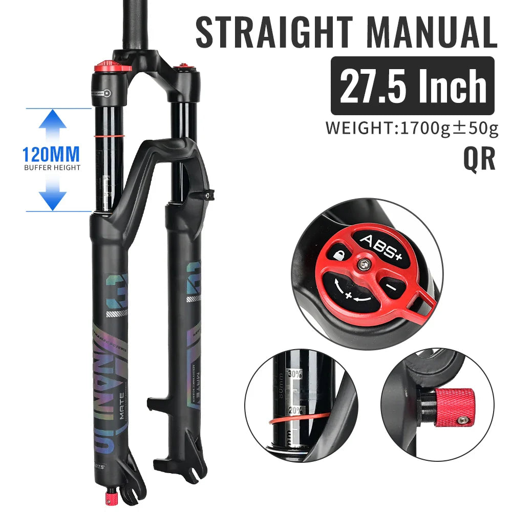 Air Suspension MTB Fork Rebound and Lockout Adjustment 26 / 27.5 / 29-Inch Straight or Tapered, 120mm (4.7in) & 140mm (5.5in) Travel