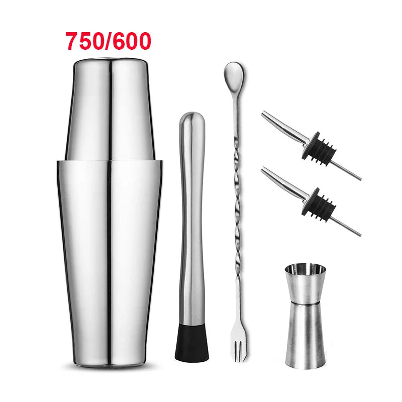 Stainless Steel Boston Cocktail Shaker — 18.6oz (550ml) & 25.4oz (750ml) Martini Mixer for Home Bar & Bartenders