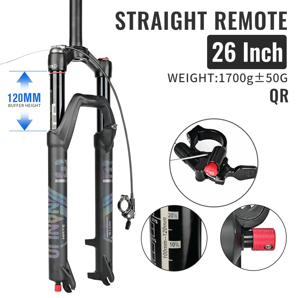 Air Suspension MTB Fork Rebound and Lockout Adjustment 26 / 27.5 / 29-Inch Straight or Tapered, 120mm (4.7in) & 140mm (5.5in) Travel