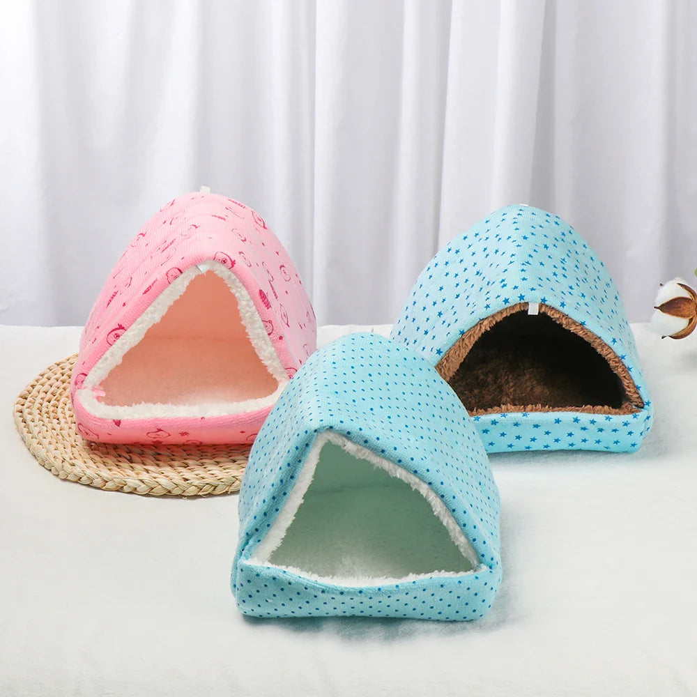 Cute Cartoon Plush Hanging Pet Nest — Warm Small Animal Sleeping Bed for Hamster, Guinea Pig, Rabbit (S/M/L/XL 3.15–7.87 in / 8–20 cm)