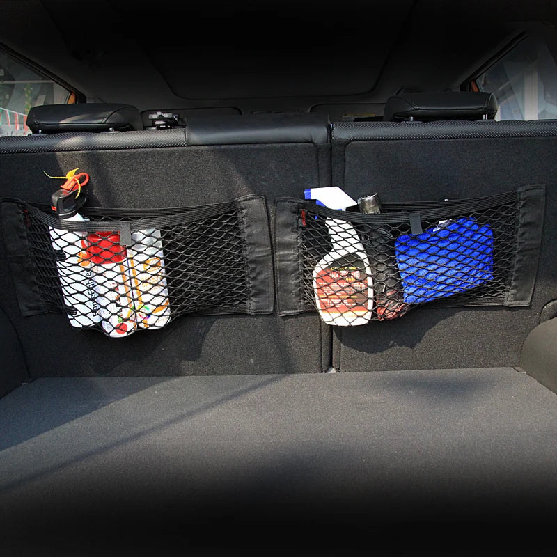 Car Trunk Storage Mesh Net Bag 40×20 cm (15.7×7.9 in) Adhesive Elastic Organizer Pocket — Universal Fit