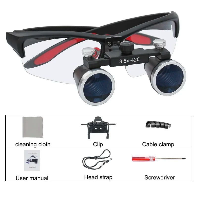Dental Binocular Loupes 2.5X/3.5X Ultra-Lightweight Optical Magnifying Glasses - 320-420 mm (12.6-16.5 in) Working Distance