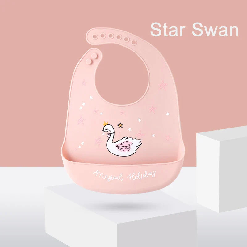 Silicone Baby Bib Waterproof Adjustable Cartoon Banana Feeding Bib with Pocket BPA-Free for 1-3 Years