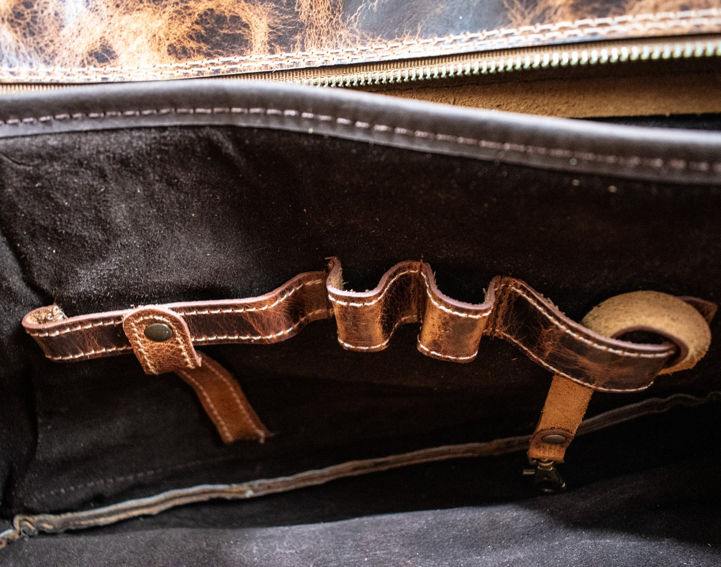 Leather Hide Laptop Bag - Rustic Chestnut and Dark Brown (Buckles)