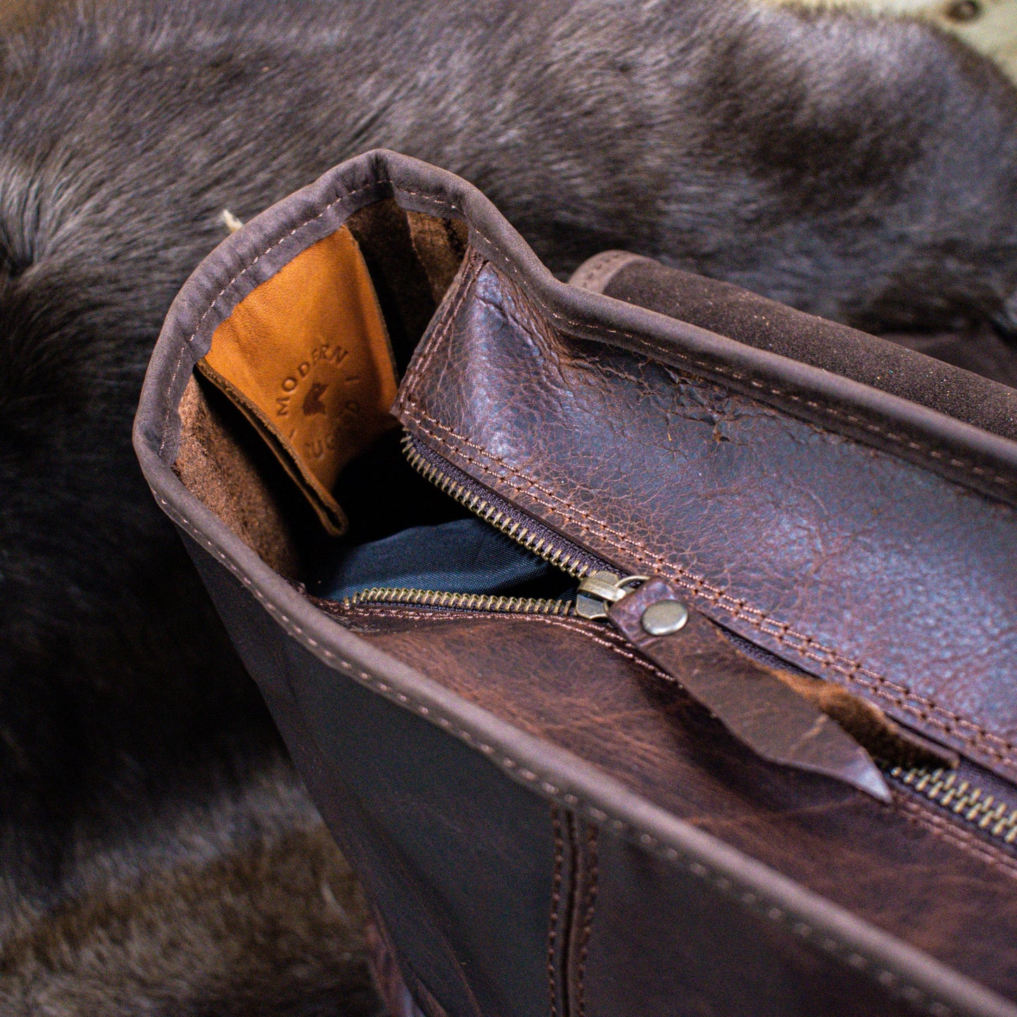 Leather Hide Laptop Bag - Rustic Mahogany and Brown (Clasps)