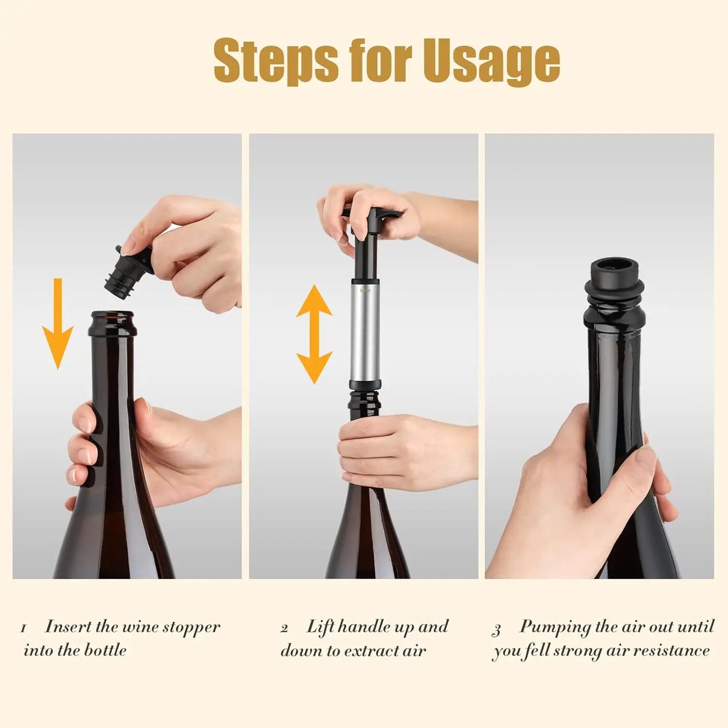 Vacuum Wine Stopper Pump with Silicone Seal — Reusable Wine Preserver Bottle Stopper for Barware