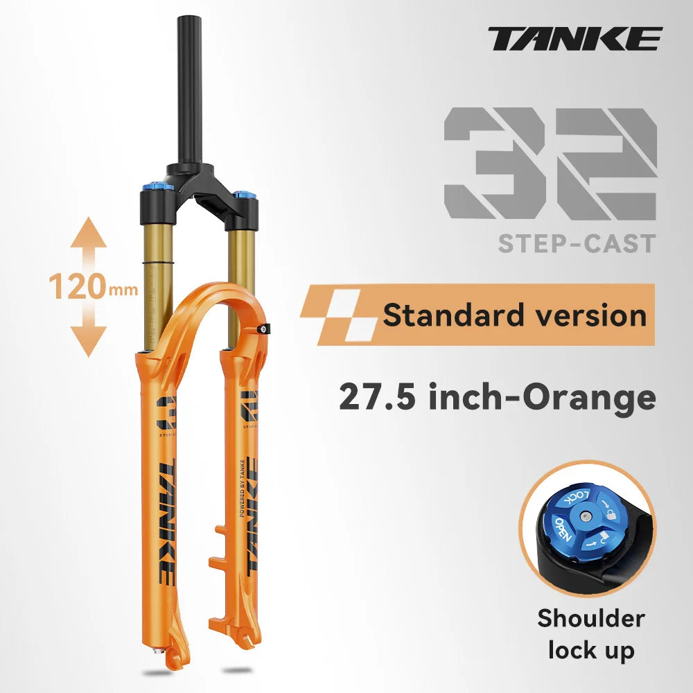 MTB Air Front Suspension Fork 120mm (4.7in) Travel Rebound Adjustable, 26/27.5/29-inch Straight Steerer, 9x100mm Quick Release, Disc Brake Compatible