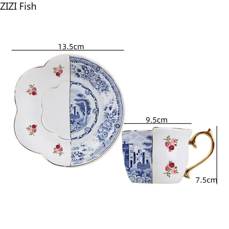 Luxury Porcelain Mug with Saucer & Tray - European Retro Afternoon Tea Coffee Cup