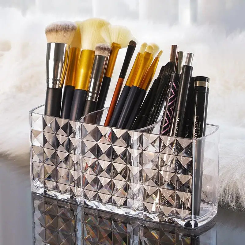 Clear Acrylic Makeup Brush Organizer – Transparent Cosmetic Holder for Lipstick, Brushes & Makeup Tools