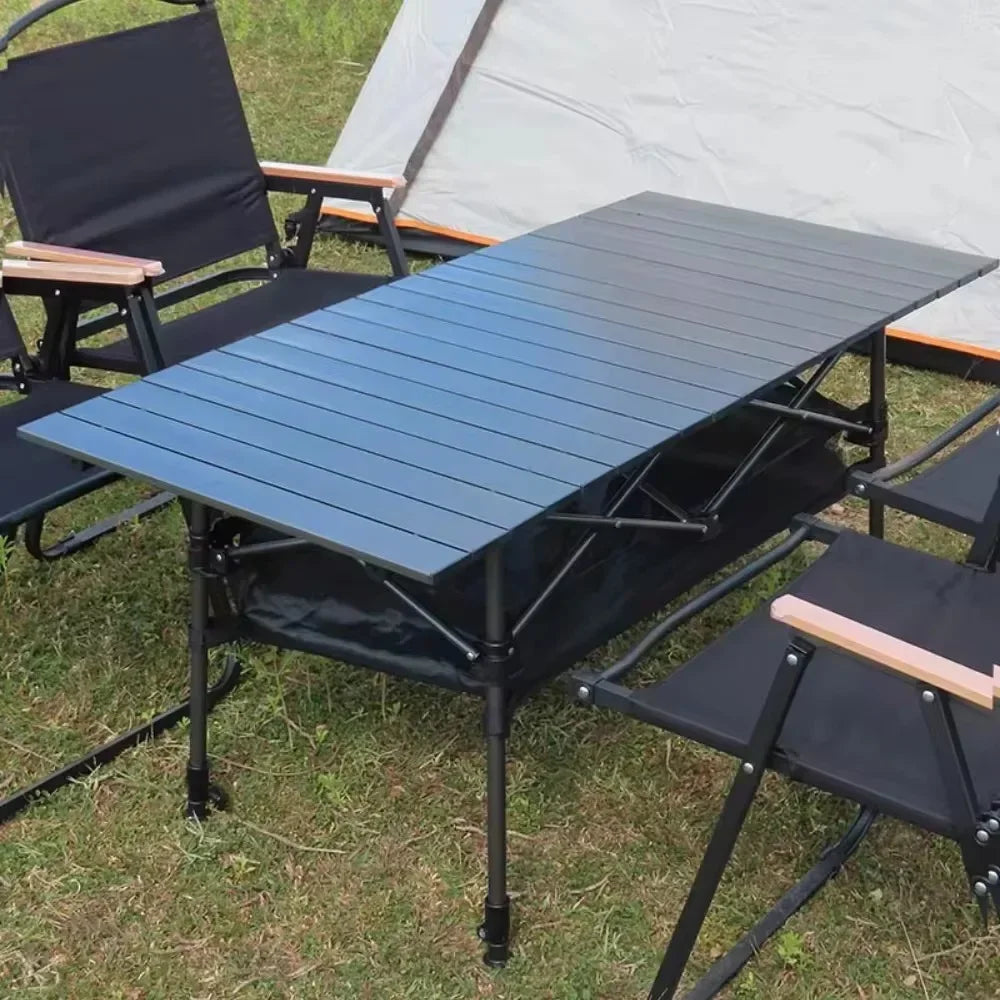 Portable Aluminum Alloy Folding Camping Table - Lightweight Roll-Up Picnic Table, Seats 6