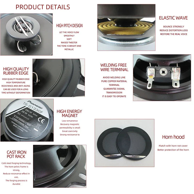 5.25-Inch (130mm) 5-Way Coaxial Car Speakers Pair — 560W (2 × 280W) Full-Range Hi‑Fi Car Audio