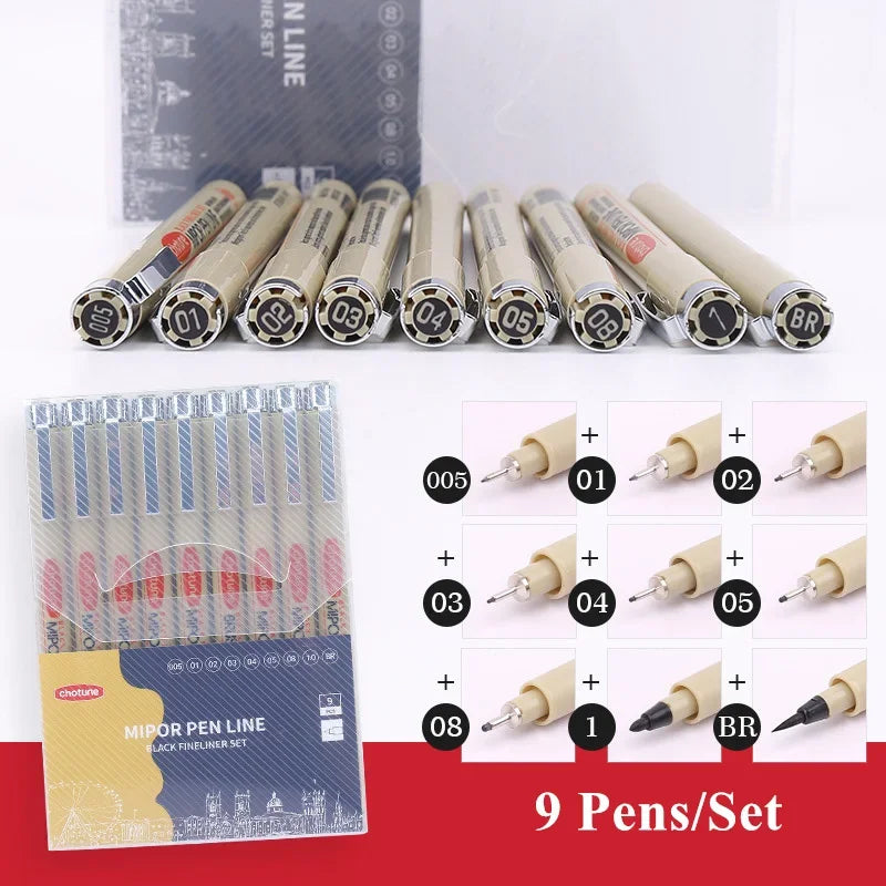 Manga Fineliner Pens - Waterproof Black Pigment Liner Set, Needle & Brush Tip for Sketching, Illustration & Inking (Set of 3–12)