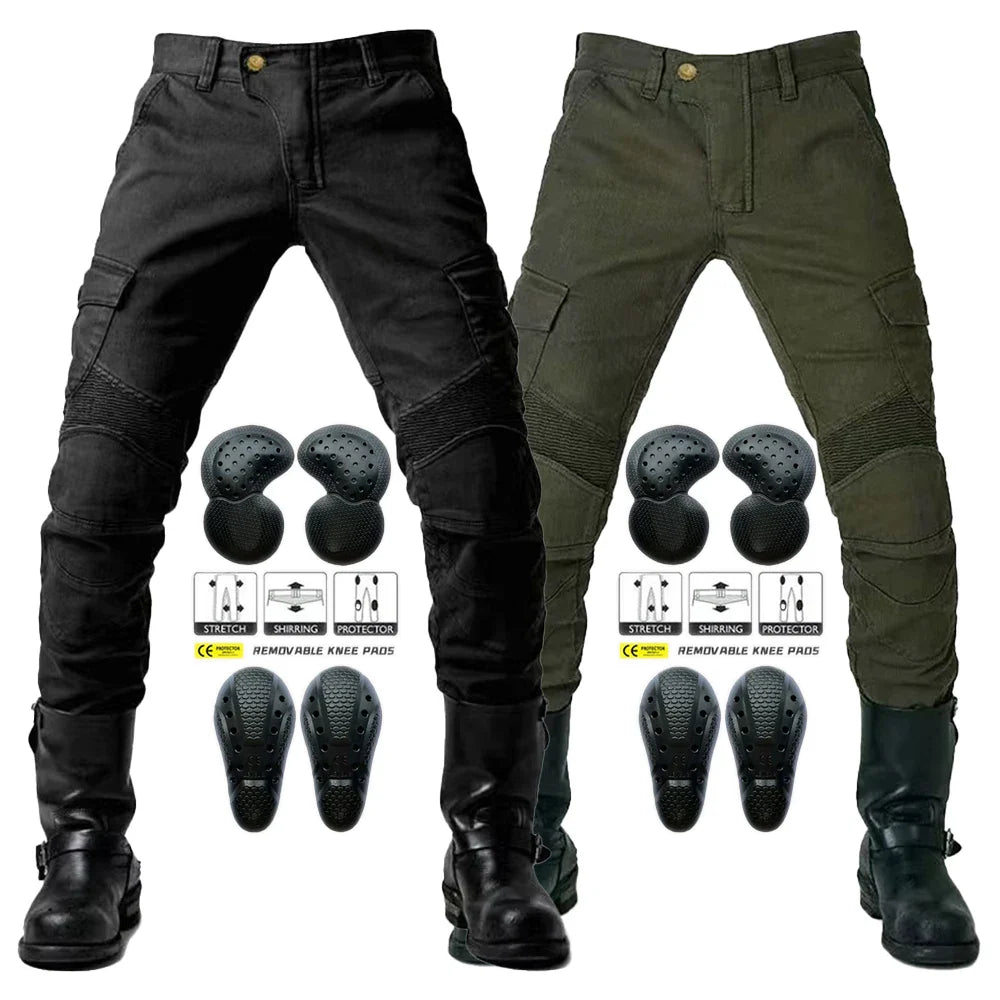 Men's Motorcycle Riding Pants with Detachable Knee and Hip Protectors Four-Season Casual Jeans