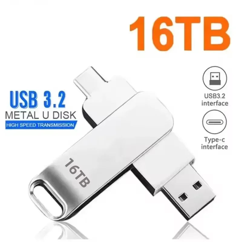 16TB USB 3.2 Metal Flash Drive – High-Speed Pendrive (1TB–16TB Options)